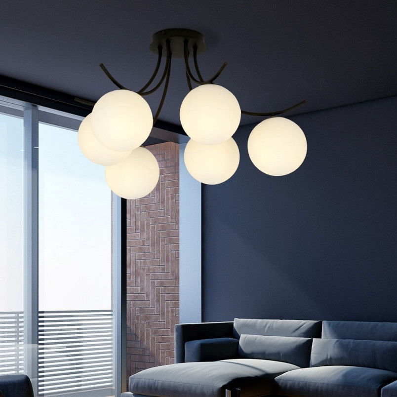 Lampa Sufitowa Boston VI - Szklane Kule, Biało-Czarna | Emibig