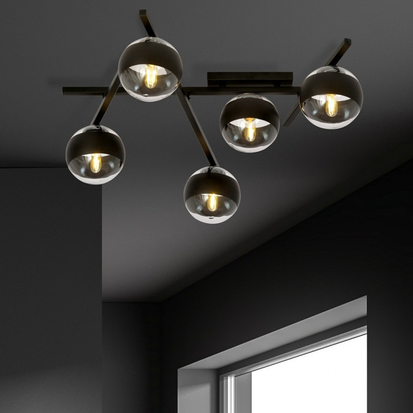 Lampa sufitowa Emibig - Szklane Kule Smart | 67cm, Czarno-przezroczysta