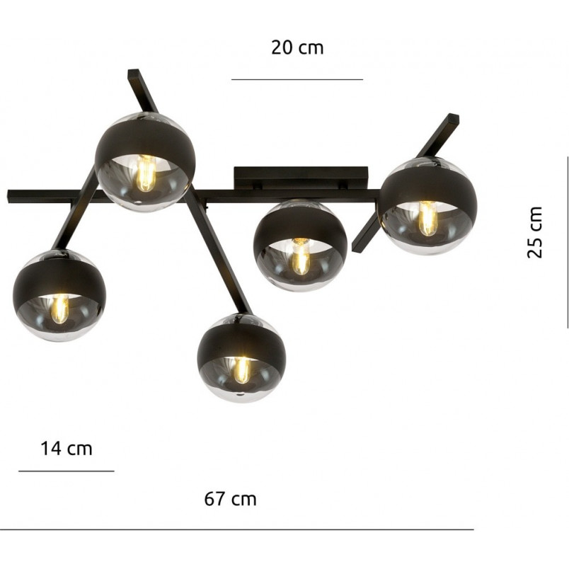 Lampa sufitowa Emibig - Szklane Kule Smart | 67cm, Czarno-przezroczysta