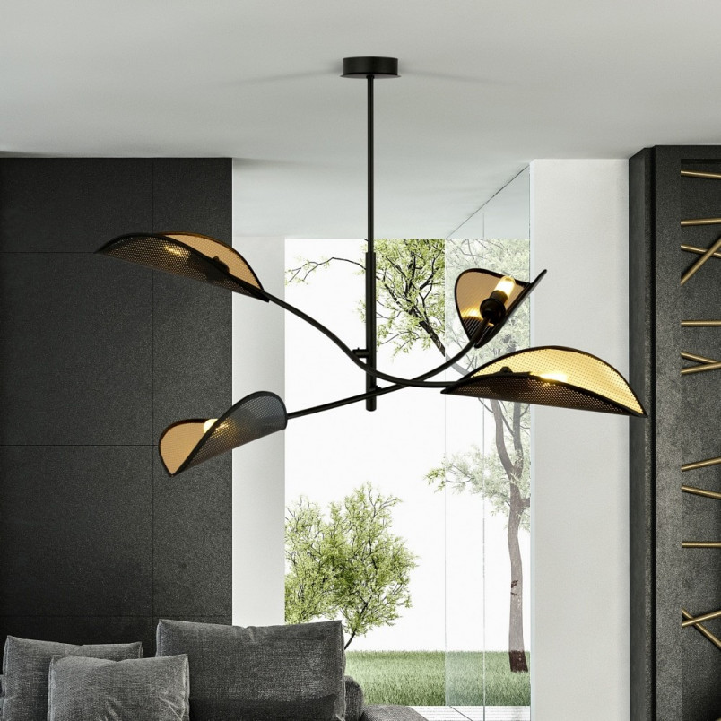 Lampa sufitowa Lotus IV | Czarno-złota | Emibig