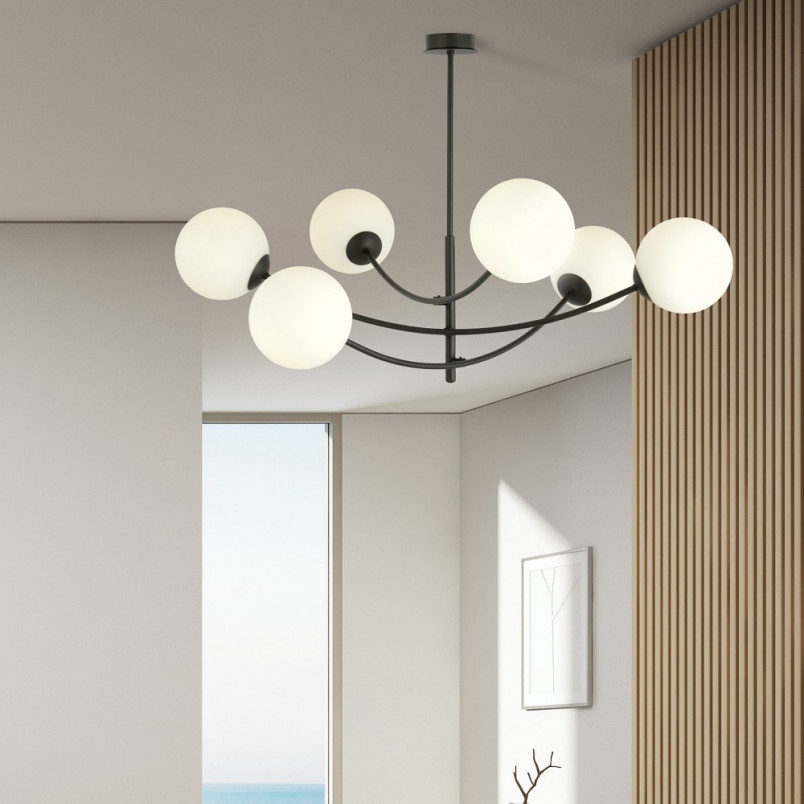 Lampa Sufitowa Hunter VI - Szklane Kule, Biało-Czarna | Emibig