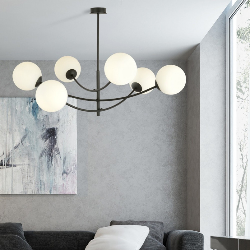 Lampa Sufitowa Hunter VI - Szklane Kule, Biało-Czarna | Emibig