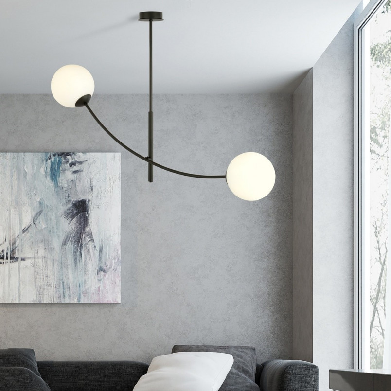 Lampa sufitowa Hunter II - szklane kule biało-czarna | Emibig