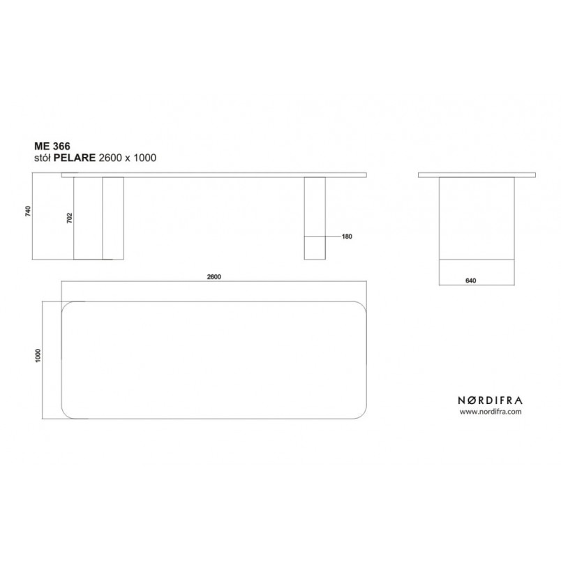 Stół Prostokątny Pelare 260x100cm Dąb Nordifra - Elegancki Design