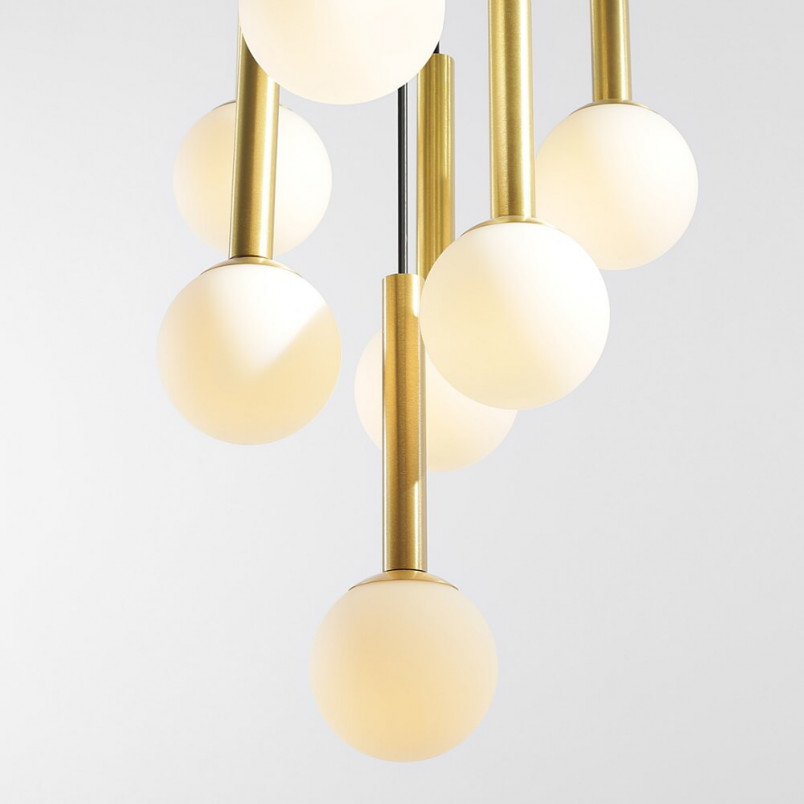 Lampa Wisząca Riu VII - Szkło, Czarno-Mosiężna | Aldex