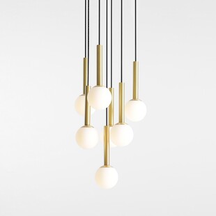 Lampa Wisząca Riu VII - Szkło, Czarno-Mosiężna | Aldex