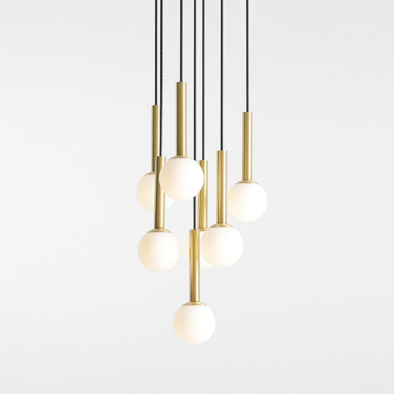 Lampa Wisząca Riu VII - Szkło, Czarno-Mosiężna | Aldex