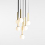 Lampa Wisząca Riu VII - Szkło, Czarno-Mosiężna | Aldex