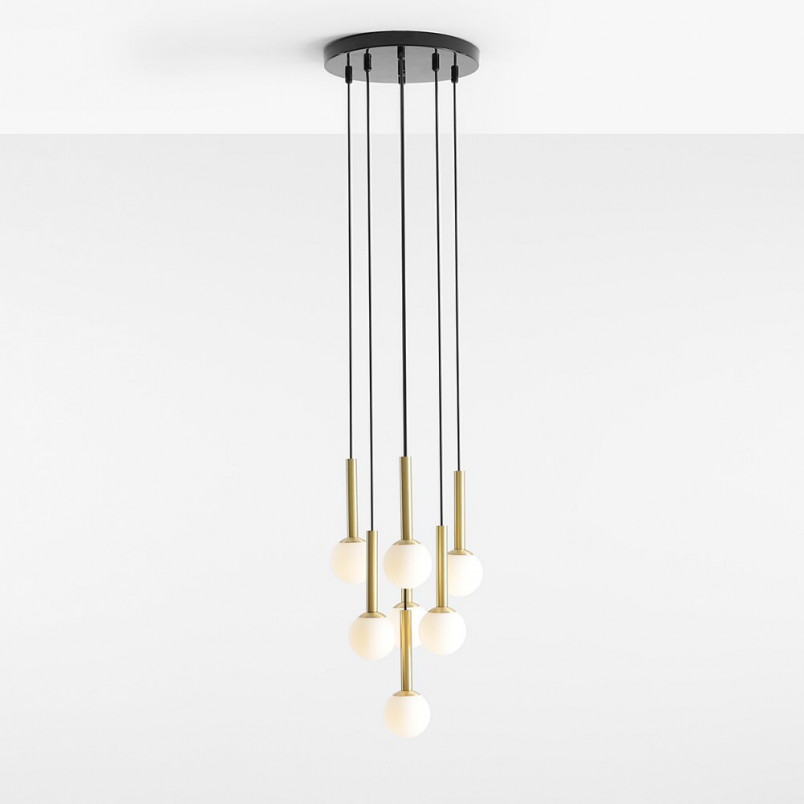 Lampa Wisząca Riu VII - Szkło, Czarno-Mosiężna | Aldex
