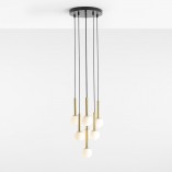 Lampa Wisząca Riu VII - Szkło, Czarno-Mosiężna | Aldex