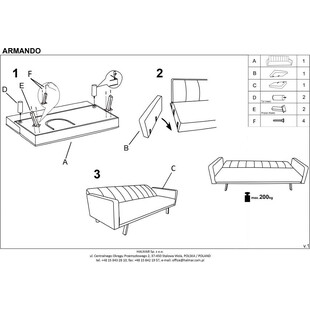 Sofa welurowa rozkładana Armando | Halmar - Szara 192cm