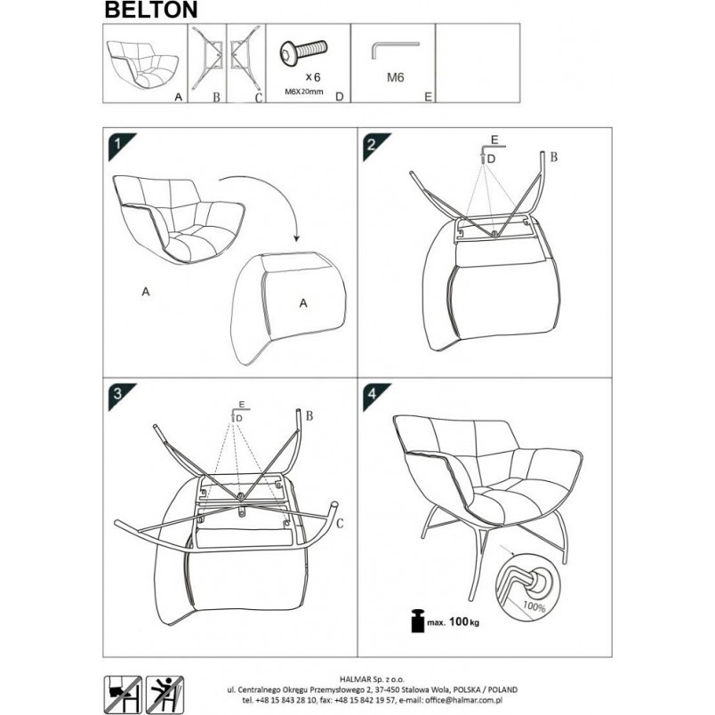 Fotel welurowy Belton żółty Halmar | Komfort i styl