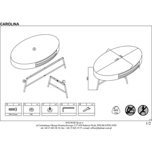 Stolik owalny Carolina 120cm dąb złoty/czarny - Halmar