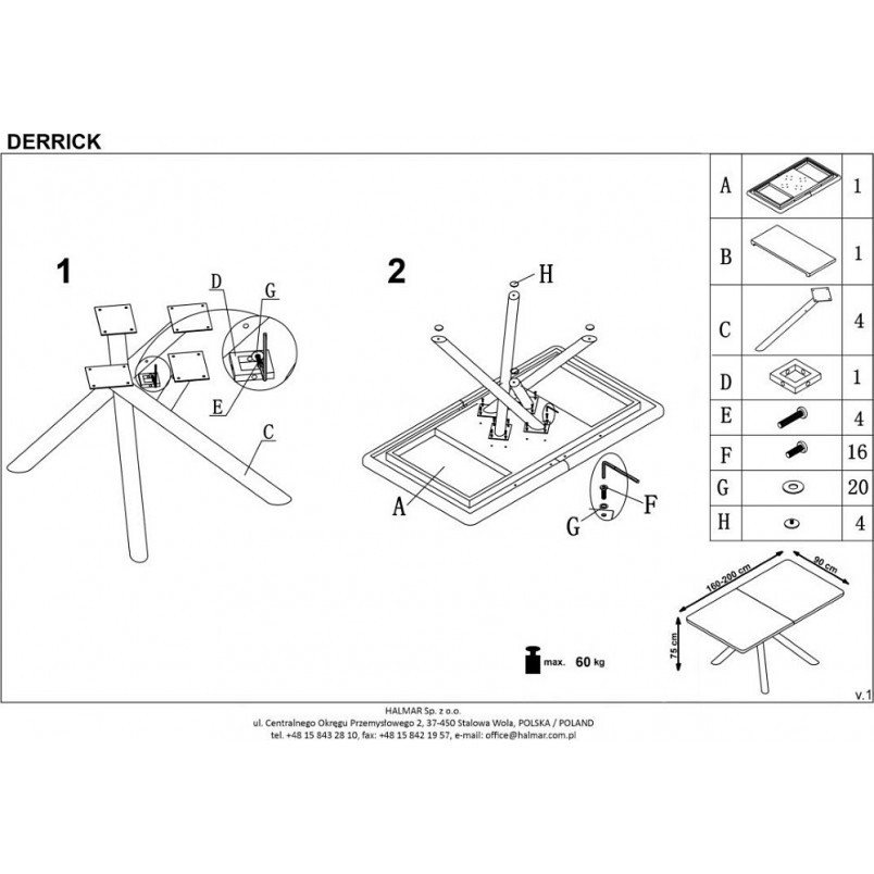 Stół rozkładany loft Derrick | Halmar | 160x90 cm | Dąb naturalny