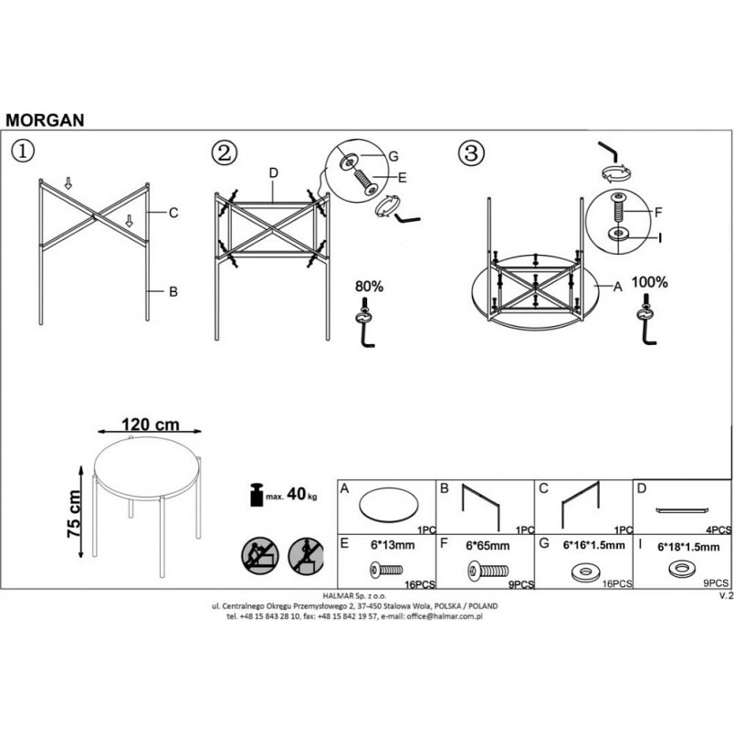 Stół okrągły loft Morgan 120cm Halmar - Dąb Złoty/Czarny