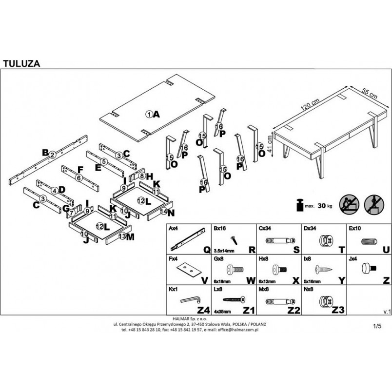 Ława industrialna Tuluza Halmar | 120x55cm | Orzech