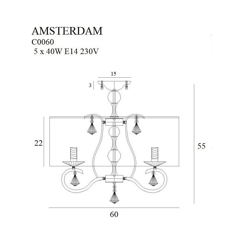 Plafon Glamour Amsterdam MaxLight | Kryształki, Biały, Chrom