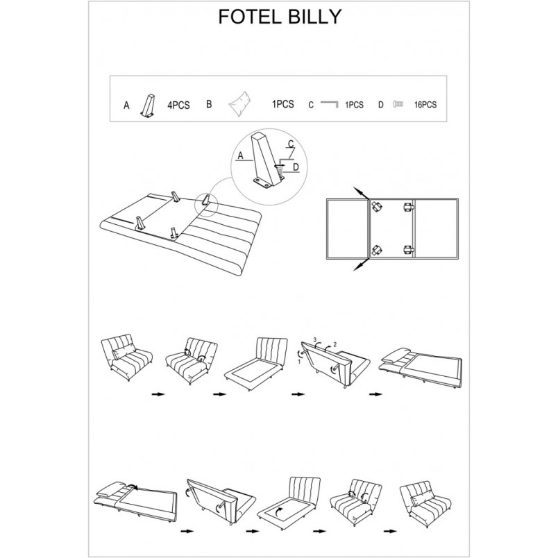 Fotel rozkładany Signal Billy | Skandynawski design, niebieski