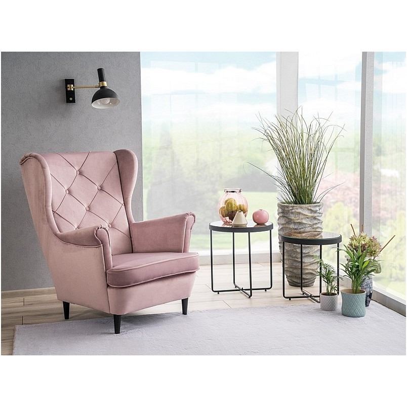 Fotel welurowy Chesterfield Lady Velvet różowy | Signal