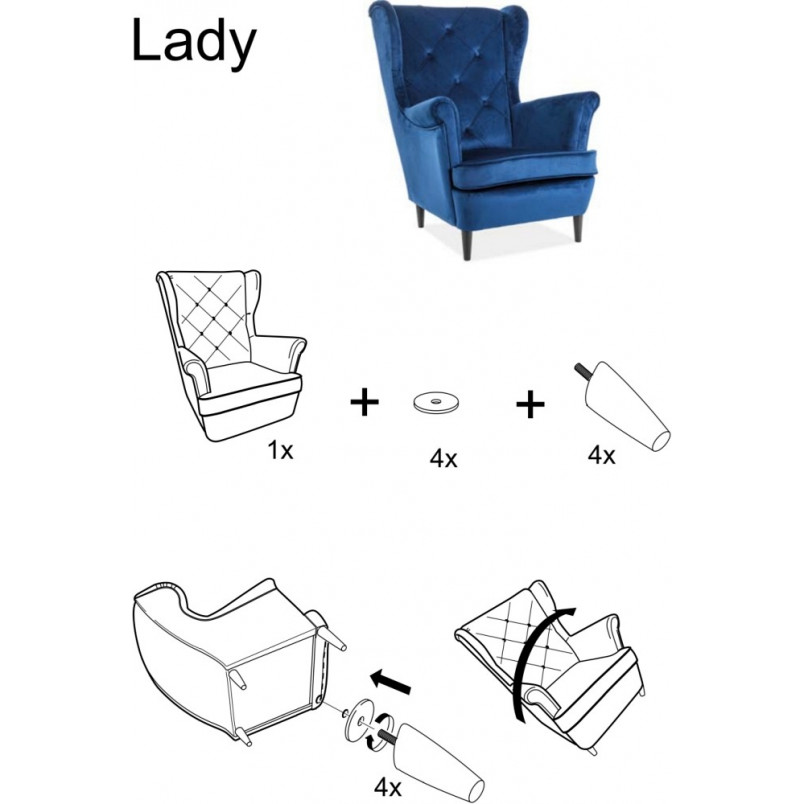 Fotel Chesterfield Lady Velvet szary Signal - Komfort i styl