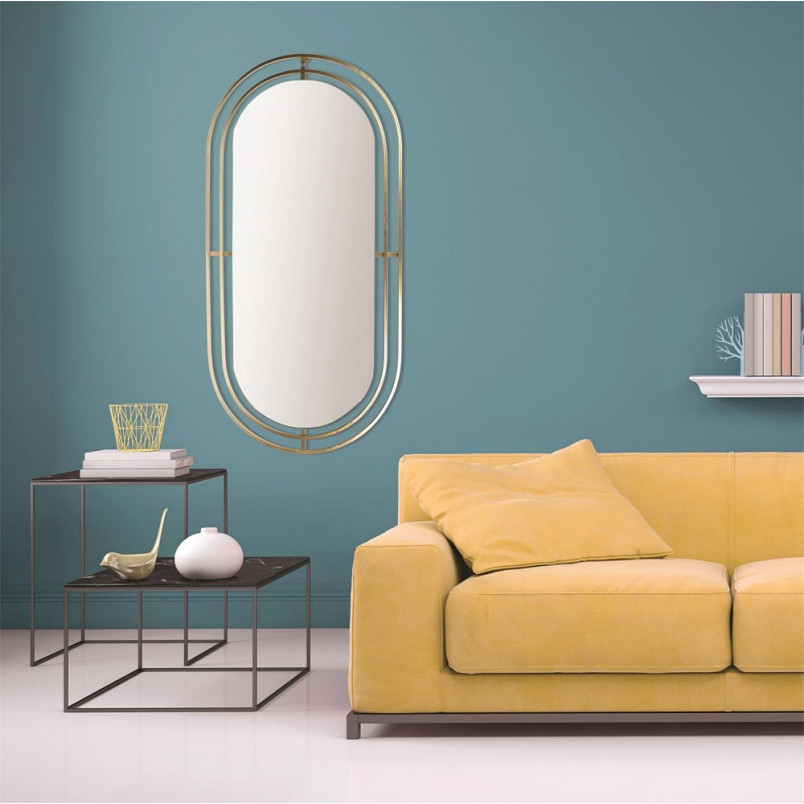 Lustro owalne glamour Avec Intesi | Złota rama, 90cm