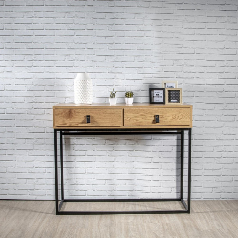 Konsola loft Abbott | Intesi - 100x35cm, dąb/czarny