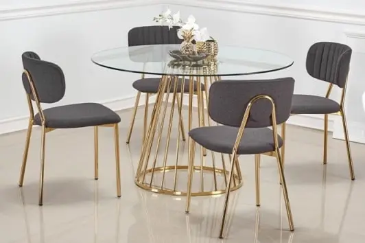 Tapicerowane szare krzesło ze złotymi nogami K362 Halmar
