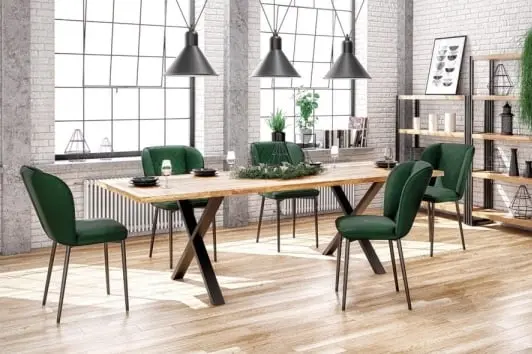 Industrialny stół drewniany z dębowym blatem i czarną podstawą Apex 160 Halmar
