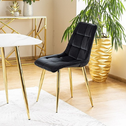 Czarne krzesło welurowe ze złotymi nogami Chic Velvet Signal
